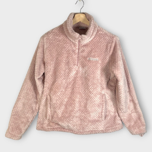 Columbia Tops - COLUMBIA 1/4 Zip Fleece Jacket Womens LARGE Beech Forest Light Pink EUC